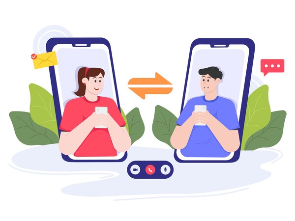 Two People Communicating Through a Smartphone Interface with Call Icons