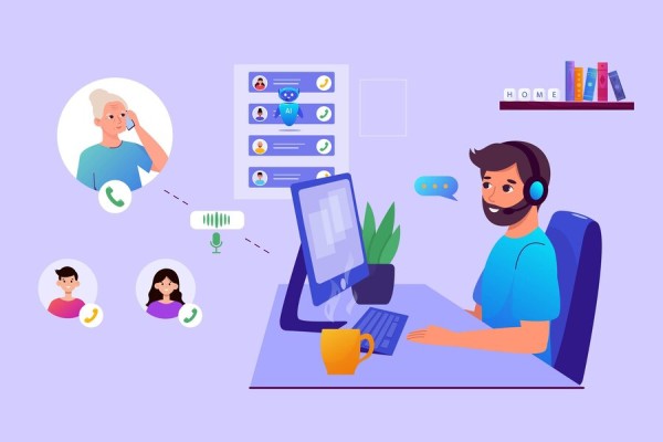Buy Virtual Phone Number for Business & Personal Use A Customer Service Representative Wearing a Headset, Managing Multiple Calls on a Computer Screen