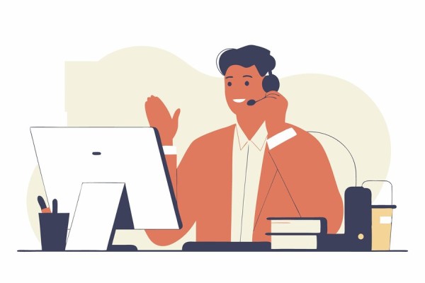 Woman Using a Headset on a Laptop for Seamless Online Calls