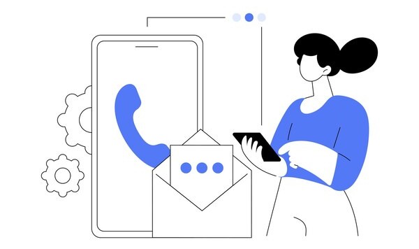 Online Phone Number for Receiving Texts and Verifications A Woman Using Her Smartphone for Online Messaging and Call Services, Illustrated in a Minimalist Design