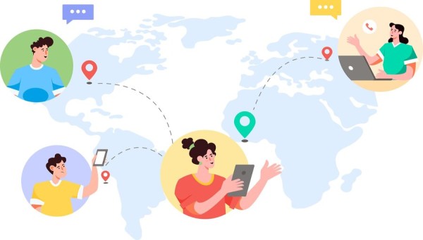 People Using Mobile Devices to Make International Calls Across the World Map