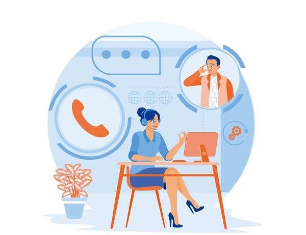 Ideal for Professionals and Frequent Travelers Three Women Communicate Online in a Stylized Office with Chat Bubbles and Laptops