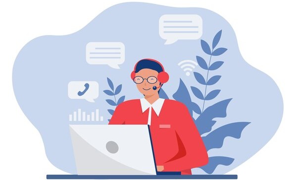 A Man Holds a Phone, Video Calling a Man on One Large Screen and a Woman on Another. Chat Icons and Plants Surround the Screens, Suggesting Online Communication