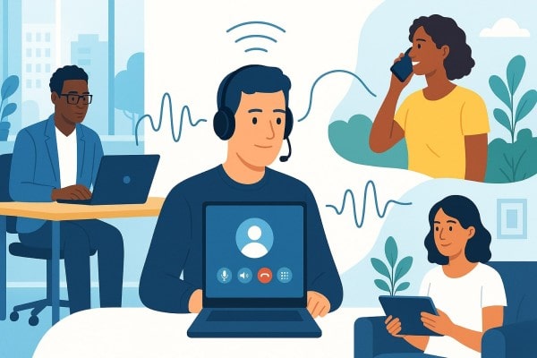 A Woman with a Headset Works on a Laptop, Providing Online Customer Support with Icons Indicating 24/7 Availability, Technical Assistance, and Phone Communication
