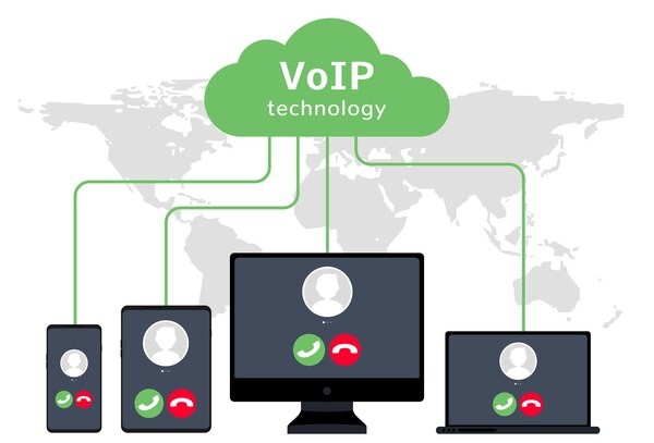 Three Women Communicate Online in a Stylized Office with Chat Bubbles and Laptops