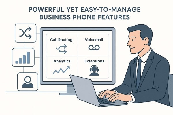 A Man Holds a Phone, Video Calling a Man on One Large Screen and a Woman on Another. Chat Icons and Plants Surround the Screens, Suggesting Online Communication