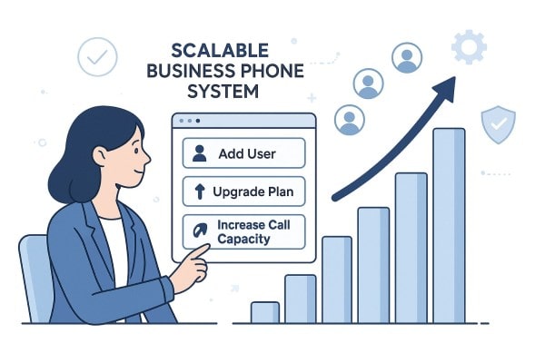 Three Women Communicate Online in a Stylized Office with Chat Bubbles and Laptops