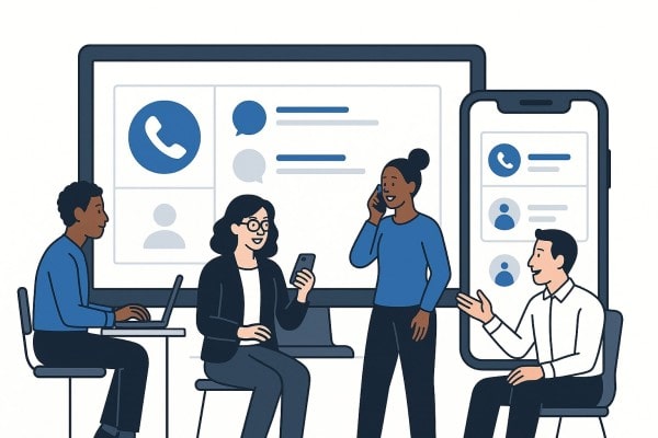 A Woman with a Headset Works on a Laptop, Providing Online Customer Support with Icons Indicating 24/7 Availability, Technical Assistance, and Phone Communication