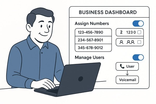 A Man Holds a Phone, Video Calling a Man on One Large Screen and a Woman on Another. Chat Icons and Plants Surround the Screens, Suggesting Online Communication