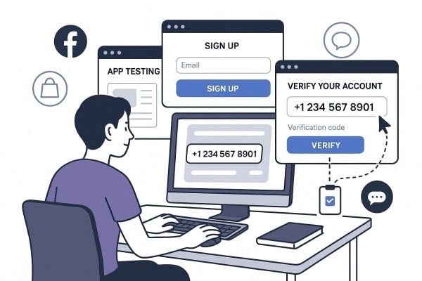 Three Women Communicate Online in a Stylized Office with Chat Bubbles and Laptops